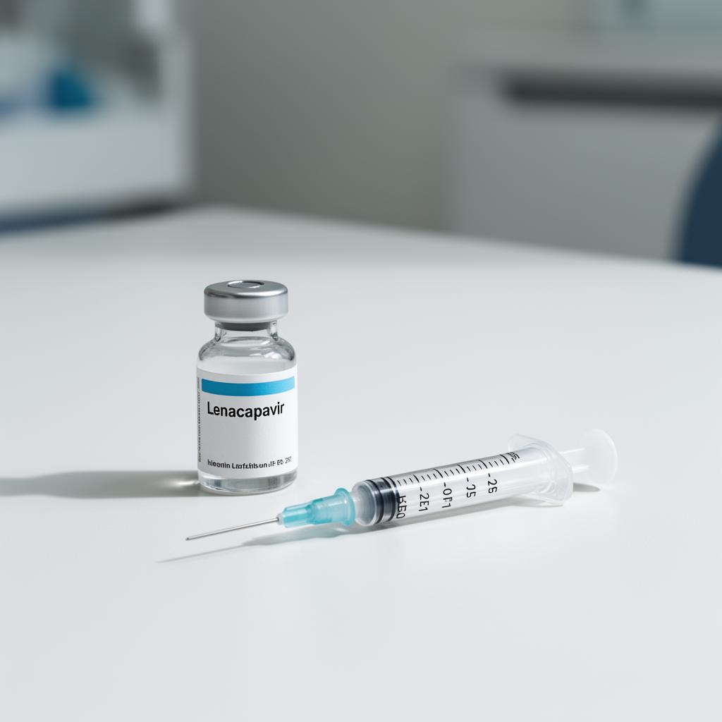Lenacapavir injection vial and syringe used for long-acting HIV PrEP